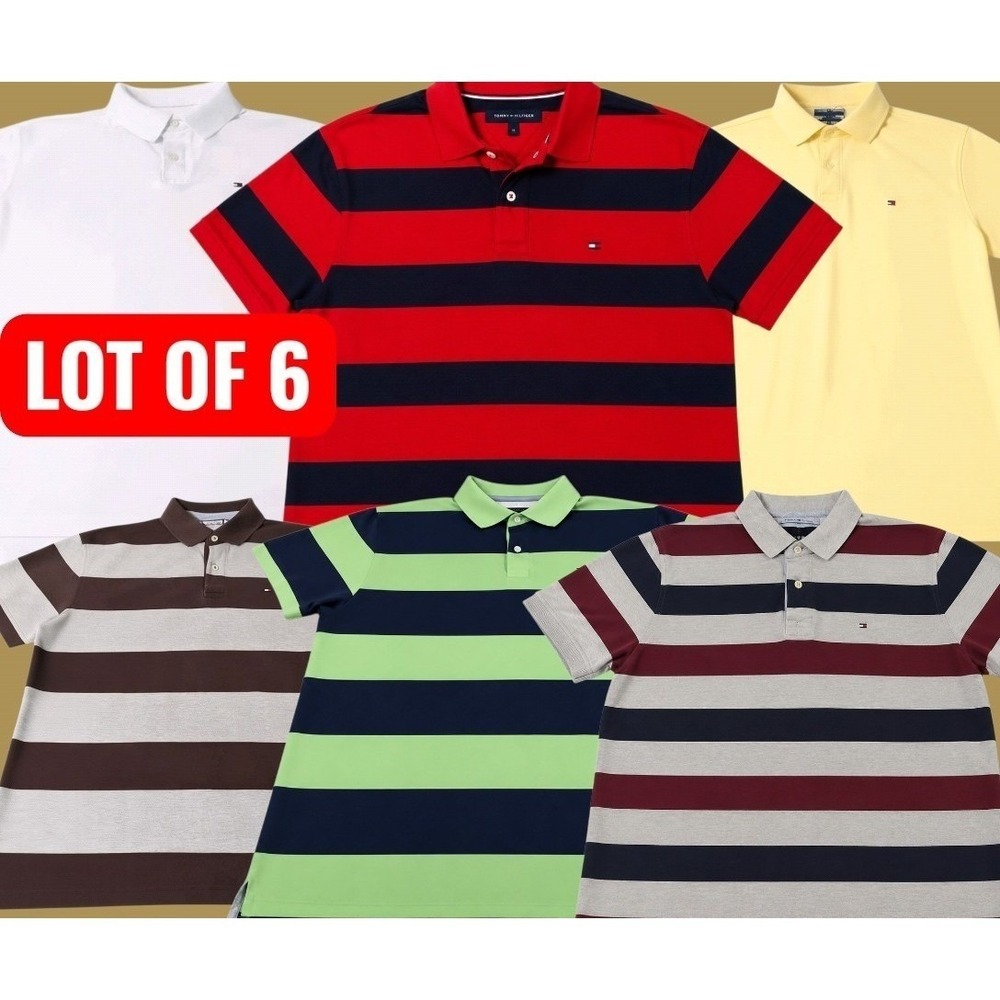 Vintage Tommy Hilfiger Polo Shirt Mens XL LOT OF 6 Striped Solid Preppy Rugby